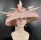 Audrey Hepburn Style Dome Hat Kentucky Derby Hat Tea Party Carriage Party 3 Layers Wide Brim Sinamay Hat Blush/Dusty Pink