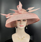 Audrey Hepburn Style Dome Hat Kentucky Derby Hat Tea Party Carriage Party 3 Layers Wide Brim Sinamay Hat Blush/Dusty Pink
