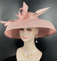 Audrey Hepburn Style Dome Hat Kentucky Derby Hat Tea Party Carriage Party 3 Layers Wide Brim Sinamay Hat Blush/Dusty Pink