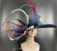 Navy Blue Feather Derby Hat: Ascot Wedding Tea Party Hat