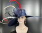 Navy Blue Feather Derby Hat: Ascot Wedding Tea Party Hat