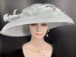 Powder Blue Sinamay Wide Brim Hat: Rhinestone Bow, Ostrich Feather