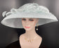 Powder Blue Sinamay Wide Brim Hat: Rhinestone Bow, Ostrich Feather