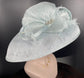Powder Blue Sinamay Wide Brim Hat: Rhinestone Bow, Ostrich Feather