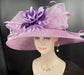 Lilac Sinamay Kentucky Derby Hat: Feather Flower Wide Brim Wedding Hat