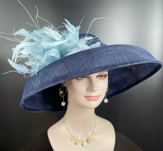 Navy Blue Sinamay Dome Hat: Audrey Hepburn Style, Kentucky Derby