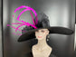 Wide Brim Derby Hat: Black Feathered Ascot Hat