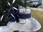 Wide Brim Sinamay Kentucky Derby Hat: White Feather Flowers