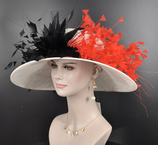 Sinamay Kentucky Derby Hat: Wide Brim Feather Church Wedding Hat