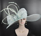 Powder Blue Derby Hat: Feathered Sinamay Bow Ascot Hat