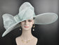 Powder Blue Derby Hat: Sinamay Bow, Feather Ascot Hat
