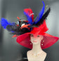 Red Kentucky Derby Hat, Church Hat, Wedding Hat, Easter Hat, Tea Party Hat Wide Brim Royal Ascot Horse Race Oaks day hat  Ostrich Feathers