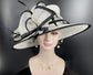 Sinamay Kentucky Derby Hat: Black & White Feathered Wide Brim