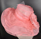 7" Wide Brim  Two Flowers with Rhinestones Coral  Pink  for Church, Wedding, Tea Party, Kentucky Derby HatWide Brim Organza Hat