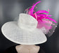 Sinamay Derby Hat: Pink Feather Flower, Rhinestone Tea Party Hat