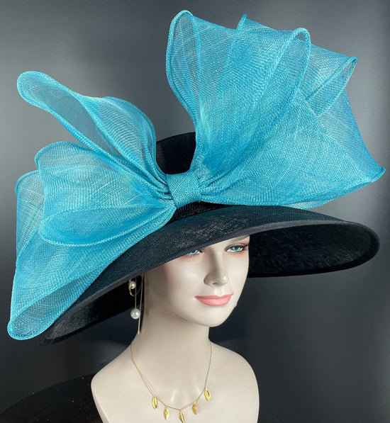 Black Wide brim Sinamy Hat Royal Ascot Horse Race Oaks day hat Carriage Tea Party Wedding Kentucky Derby Hat Party Hat Jumbo Bows