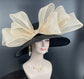 Black Jumbo Bow Wide Brim Kentucky Derby Hat, Ascot Hat for Wedding & Tea Party, Garden Party Hat, Mother of the Bride, Church