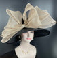 Black Jumbo Bow Wide Brim Kentucky Derby Hat, Ascot Hat for Wedding & Tea Party, Garden Party Hat, Mother of the Bride, Church