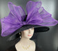 Black Sinamay Derby Hat, Wide Brim with Jumbo Bow, Tea Party Hat