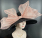 Black Sinamay Derby Hat, Wide Brim with Jumbo Bow, Tea Party Hat