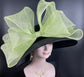 Black Sinamay Derby Hat, Wide Brim with Jumbo Bow, Tea Party Hat