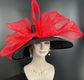 Black Sinamay Derby Hat, Wide Brim with Jumbo Bow, Tea Party Hat