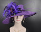 Purple Sinamay Derby Hat: Wide Brim Feather Ascot Hat