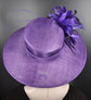 Purple Sinamay Derby Hat: Wide Brim Feather Ascot Hat