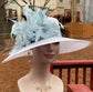 Wide Brim Kentucky Derby Hat, Ascot Hat for Wedding & Tea Party, Garden Party Hat, Mother of the Bride, Church White Powder Blue