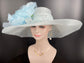 Powder Blue Jumbo Silk Flower Sinamay Hat: Wide Brim Derby Dress Hat