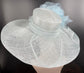 Powder Blue Jumbo Silk Flower Sinamay Hat: Wide Brim Derby Dress Hat
