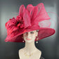 Burgundy Sinamay Kentucky Derby Hat: Wide Brim Feather Ascot Hat