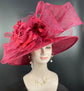 Burgundy Sinamay Kentucky Derby Hat: Wide Brim Feather Ascot Hat