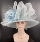 Powder Blue Sinamay Kentucky Derby Hat: Feather Flower Ascot Hat