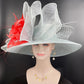 Powder Blue Sinamay Kentucky Derby Hat: Coral Feather Flower Wide Brim