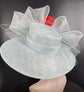 Powder Blue Sinamay Kentucky Derby Hat: Coral Feather Flower Wide Brim