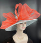 Coral & Powder Blue Sinamay Derby Hat: Ascot Wedding Party Hat
