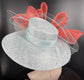 Coral & Powder Blue Sinamay Derby Hat: Ascot Wedding Party Hat