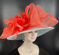 Powder Blue Sinamay Kentucky Derby Hat: Coral Feather Flower Bows