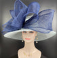 Wide Brim Sinamay Derby Hat: Powder Blue, Navy Bow