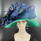 Jade Green Sinamay Kentucky Derby Hat: Navy Bows, Feather Flower