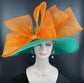 Jade Green Sinamay Derby Hat: Orange Bow Ascot Races Tea Party