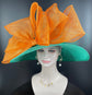 Jade Green Sinamay Derby Hat: Orange Bow Ascot Races Tea Party