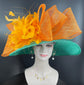 Jade Green Sinamay Derby Hat: Orange Feather Ascot Race Day Hat