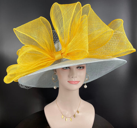 Powder Blue Lemon Yellow Ascot Horse Race Oaks day hat Carriage Tea Party Wedding Kentucky Derby Hat Party Hat Wide Brim Sinamay Hat