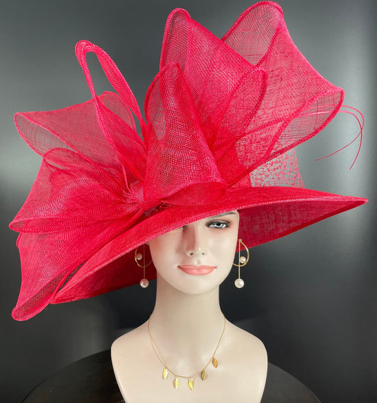 Red Sinamay Kentucky Derby Hat, Wide Brim Ascot Hat