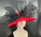 Red Sinamay Derby Hat: Black Bow Wide Brim Ascot Hat