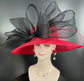 Red Sinamay Derby Hat: Black Bow Wide Brim Ascot Hat