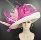 Sinamay Kentucky Derby Hat: Pink & Off-White Feather Fascinator