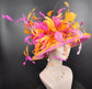 Sinamay Kentucky Derby Hat: Hot Pink Feather Flower Wide Brim